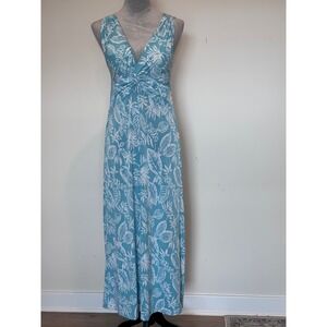 Jon & Anna Blue Tropical Leaf Print Twist Front Smocked Maxi Dress D70763 Small